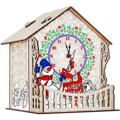 УД0300 Домик-часы снеговик с зайчонком